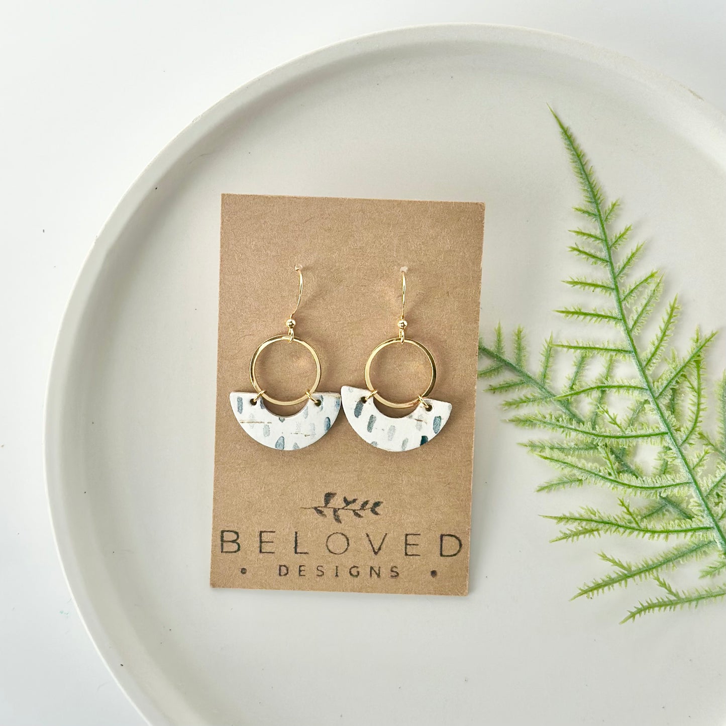 Raindrop Cork Leather Crescent + Hoop Earrings