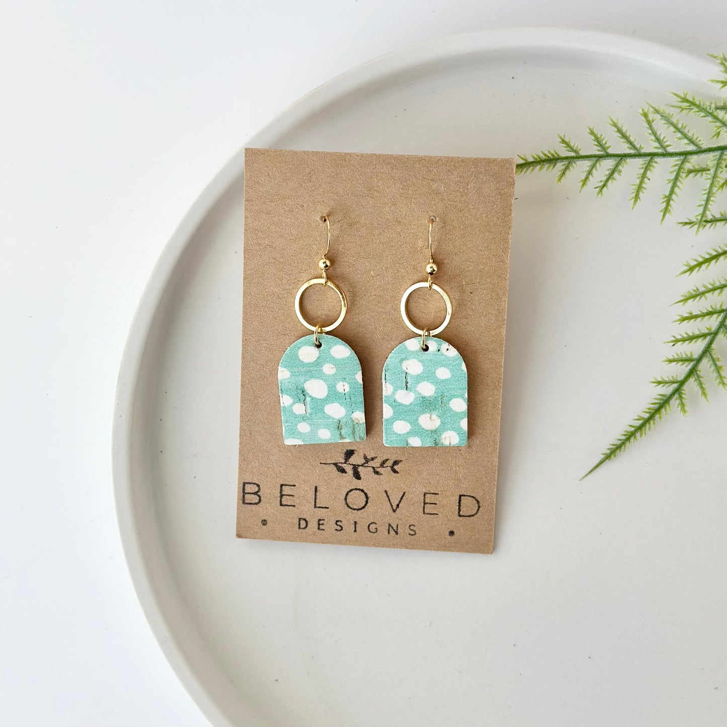 Mint Dots Cork Leather Hoop Earrings