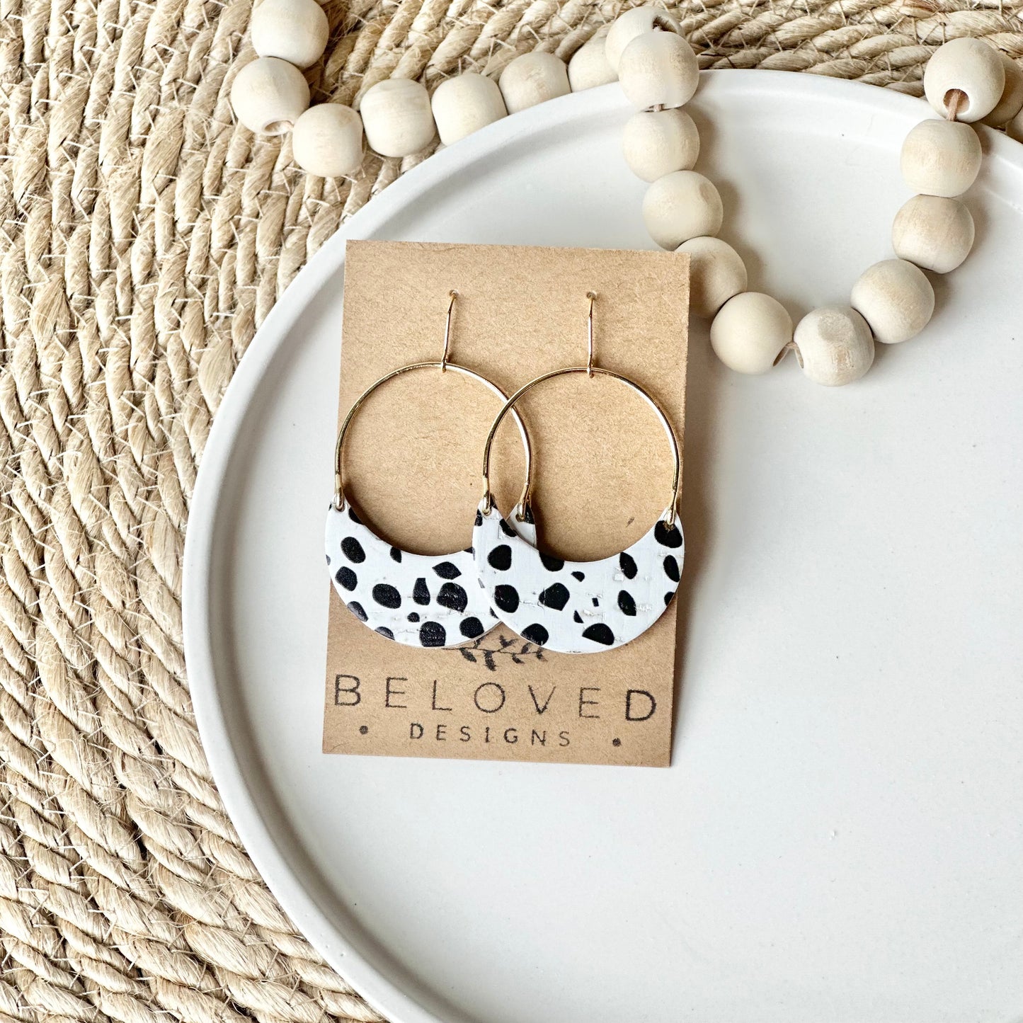 Dalmatian Cork Leather + Arch Earrings