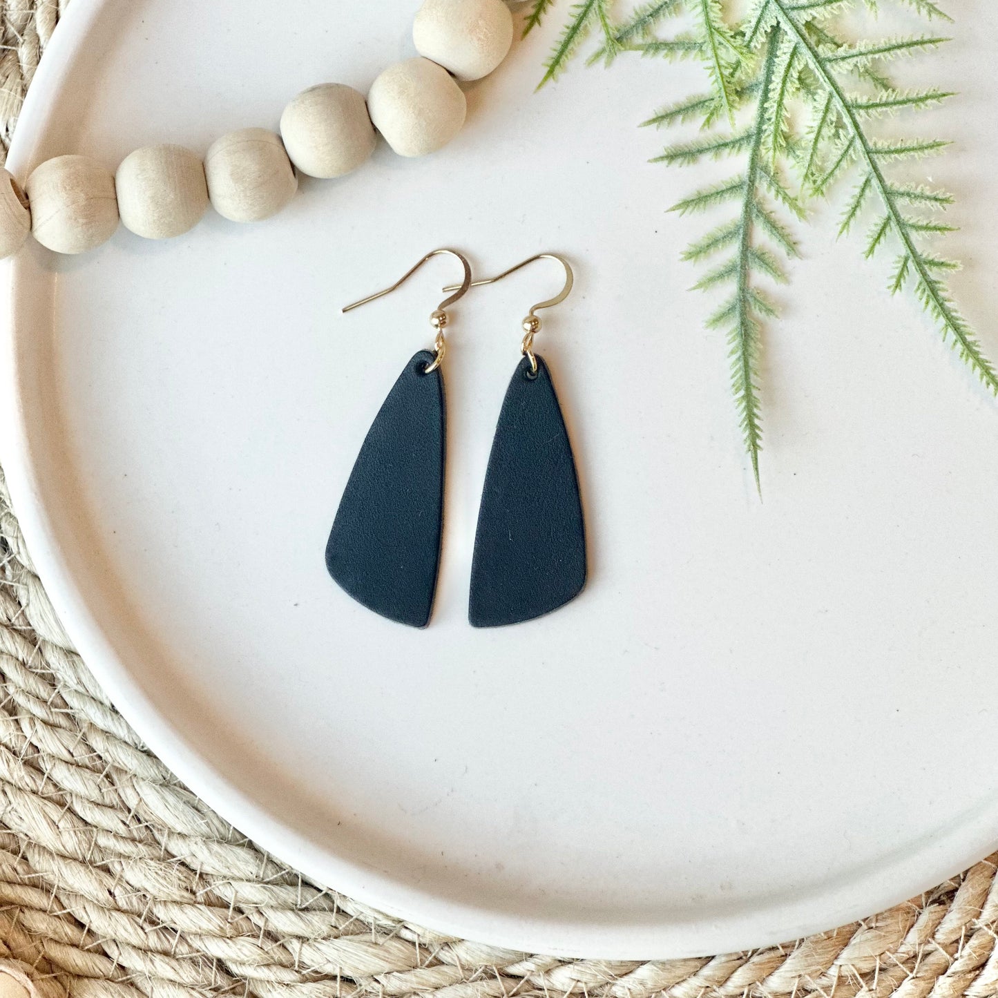 Black Leather Drop Leaf Earrings