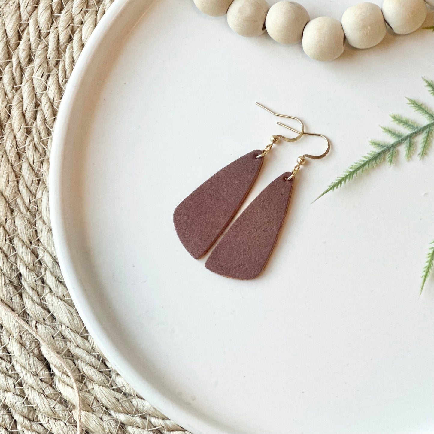 Nutmeg Leather Drop Leaf Earrings