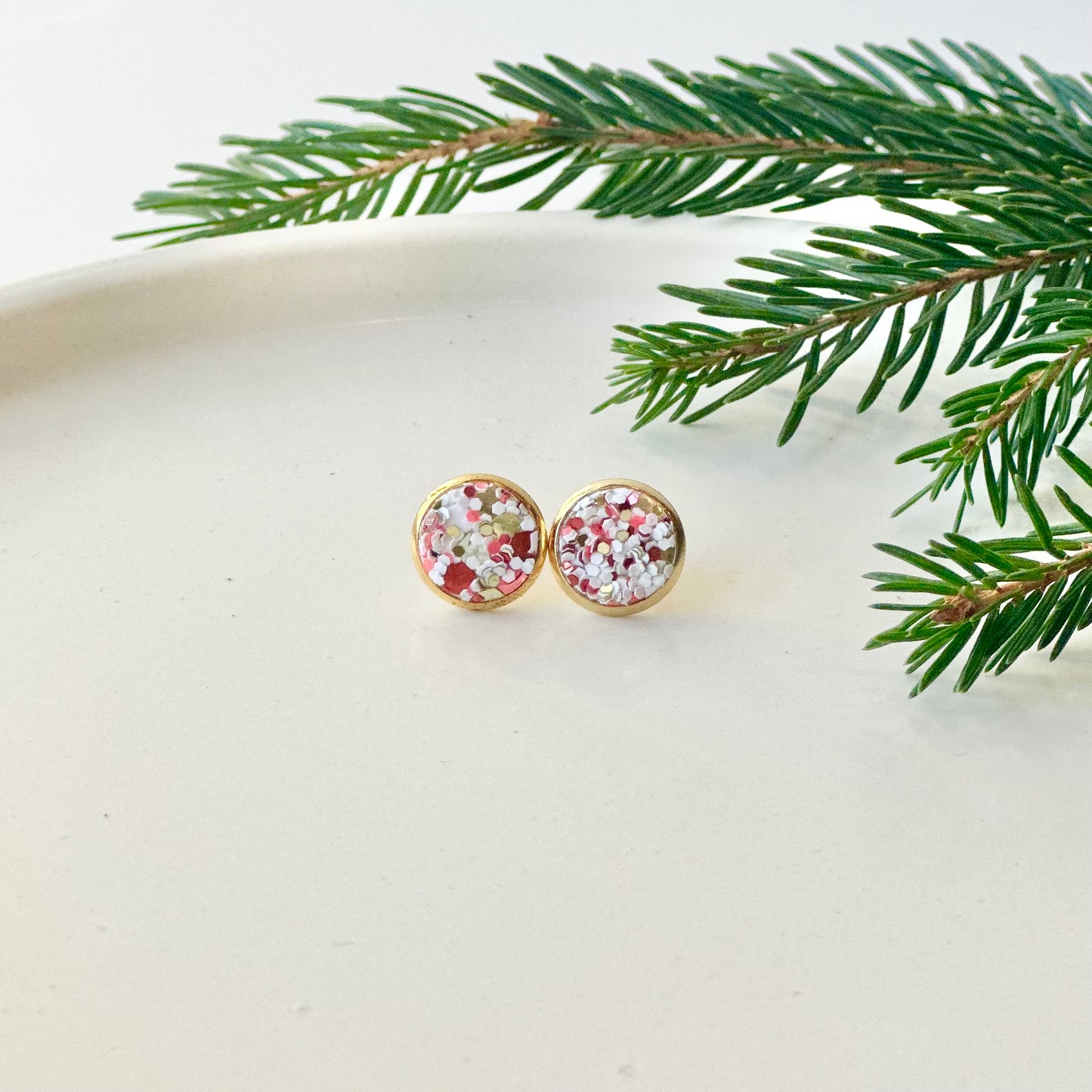 Holiday Sparkle Textured Leather Stud Earrings