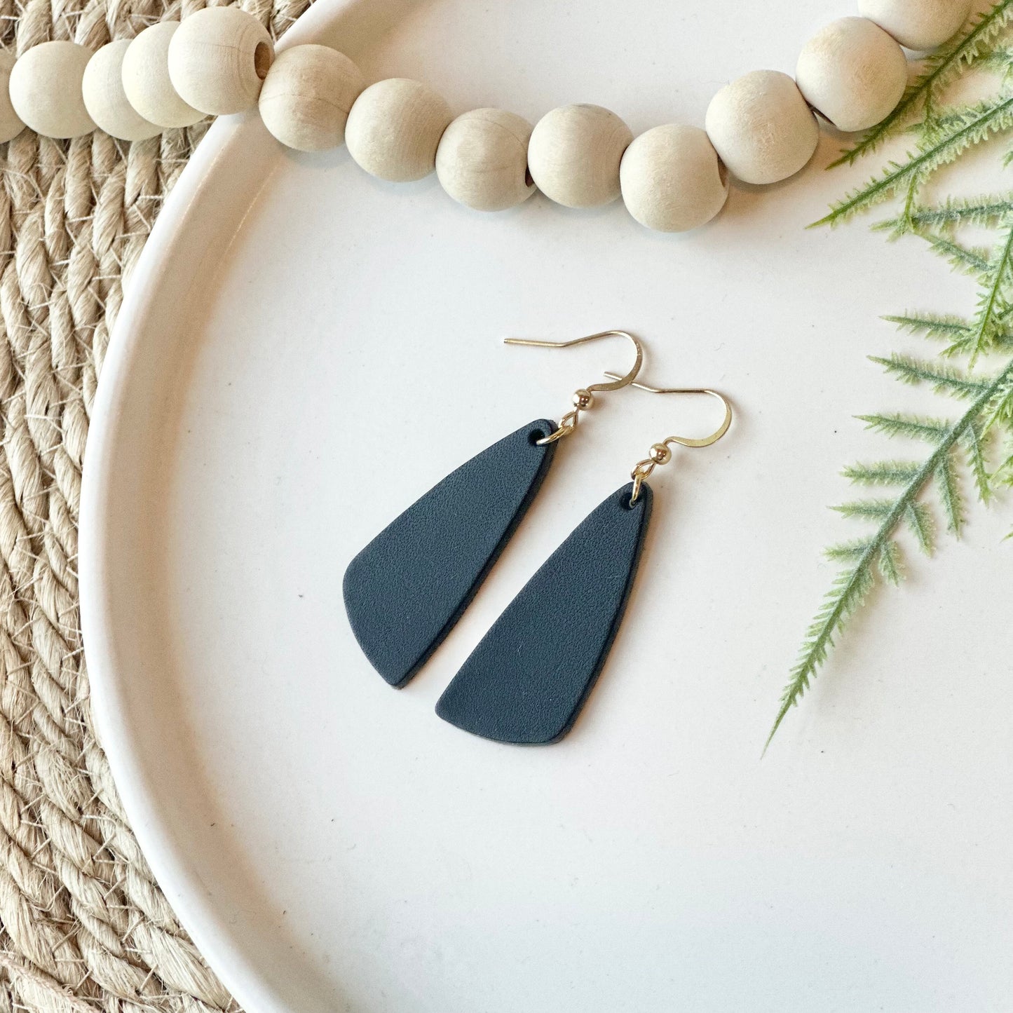 Black Leather Drop Leaf Earrings