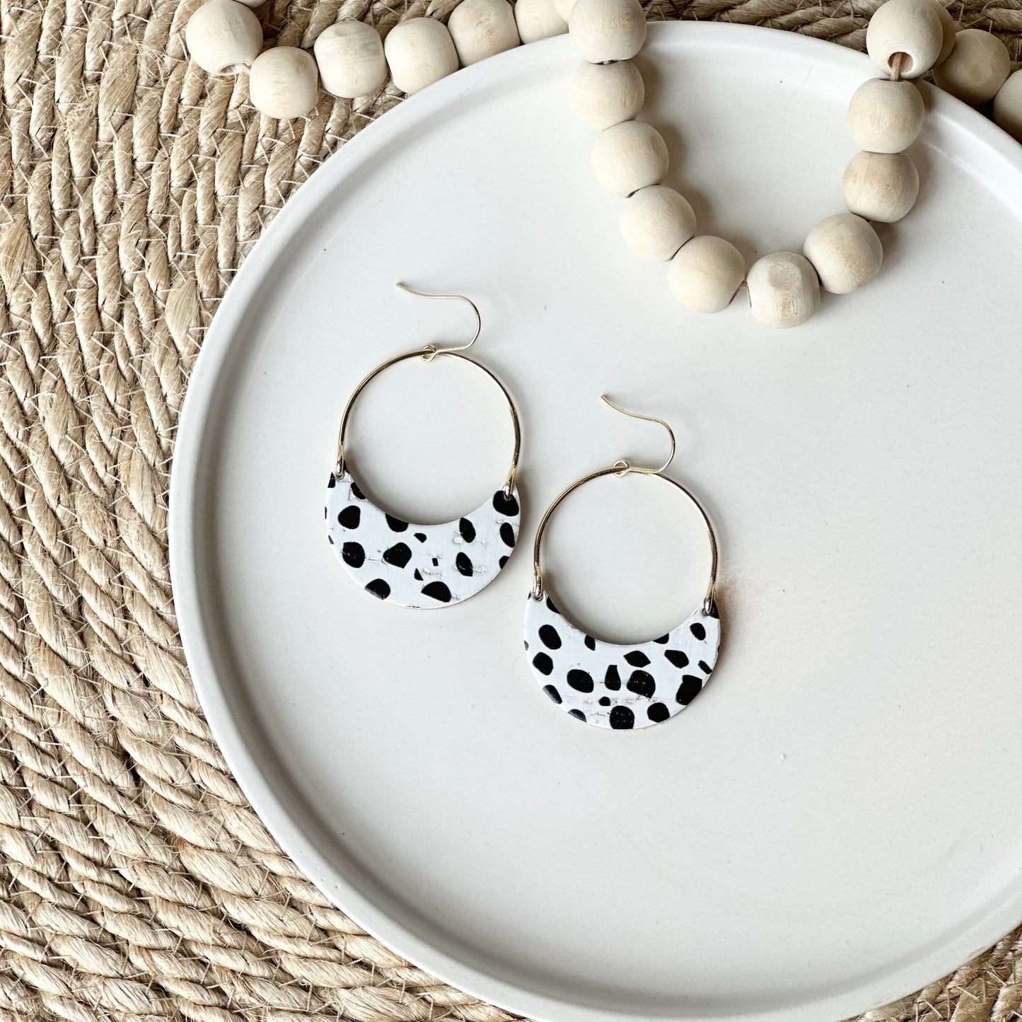 Dalmatian Cork Leather + Arch Earrings