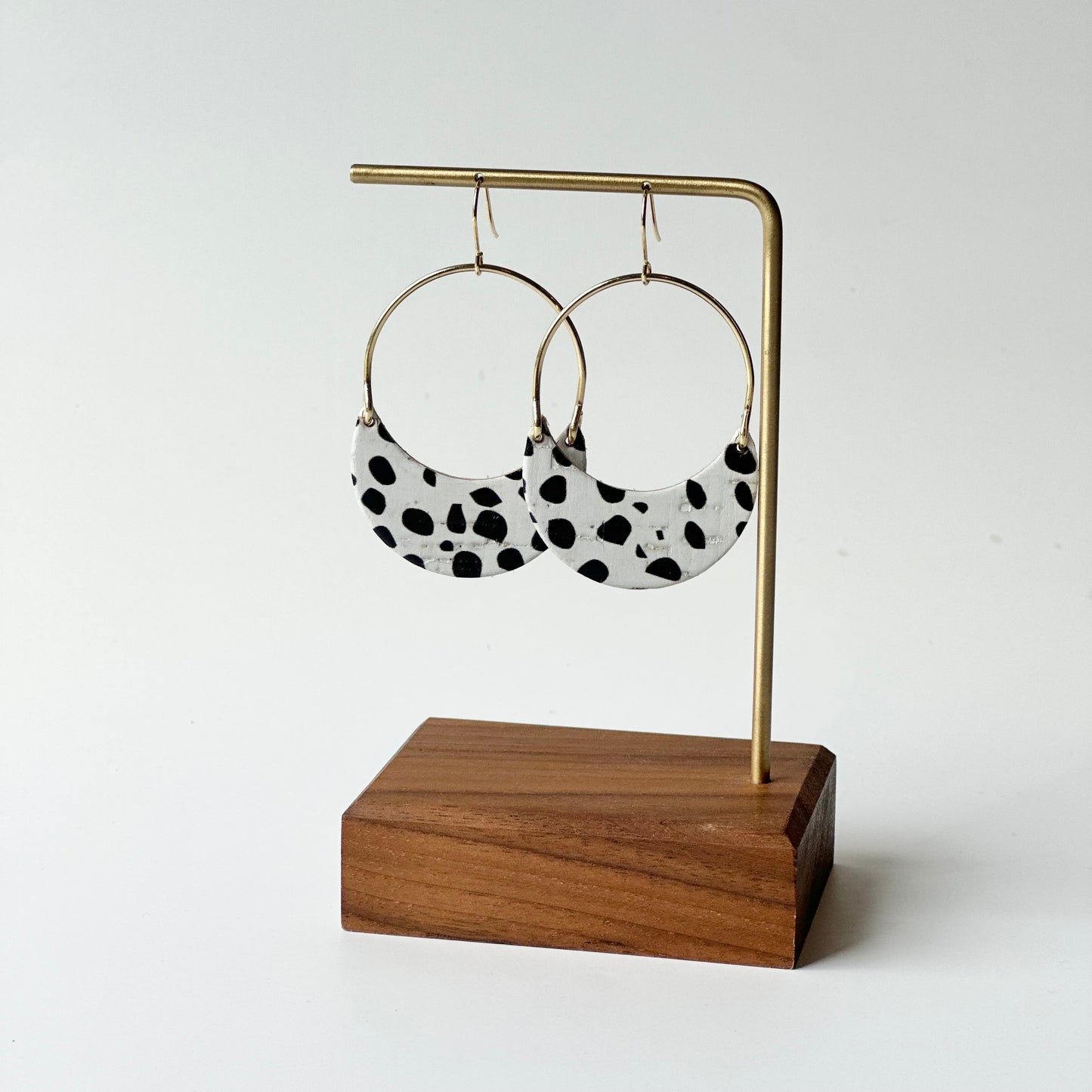 Dalmatian Cork Leather + Arch Earrings