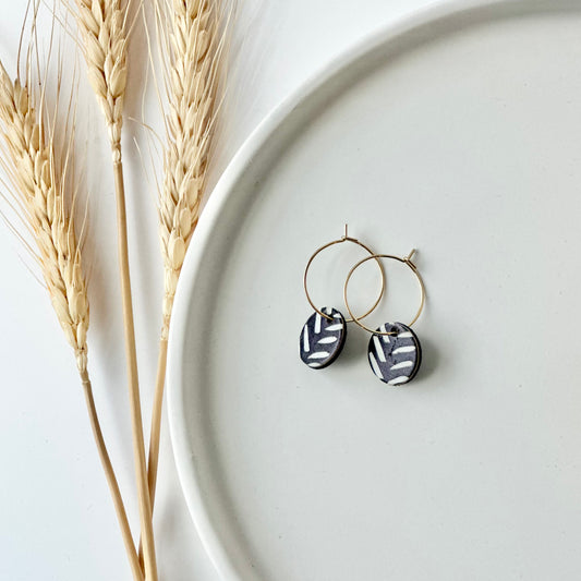 Black and White Chevron Cork Leather Circle + Hoop Earrings