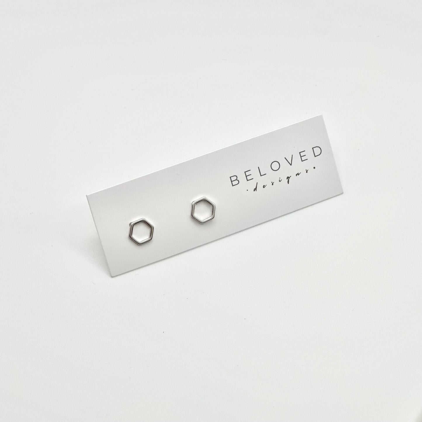 Hexagon Stud Earrings | Rhodium