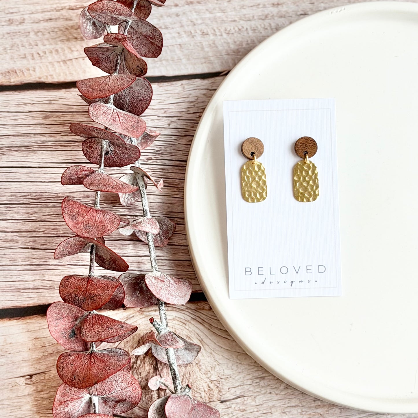Hammered Brass Oval Stud Earrings