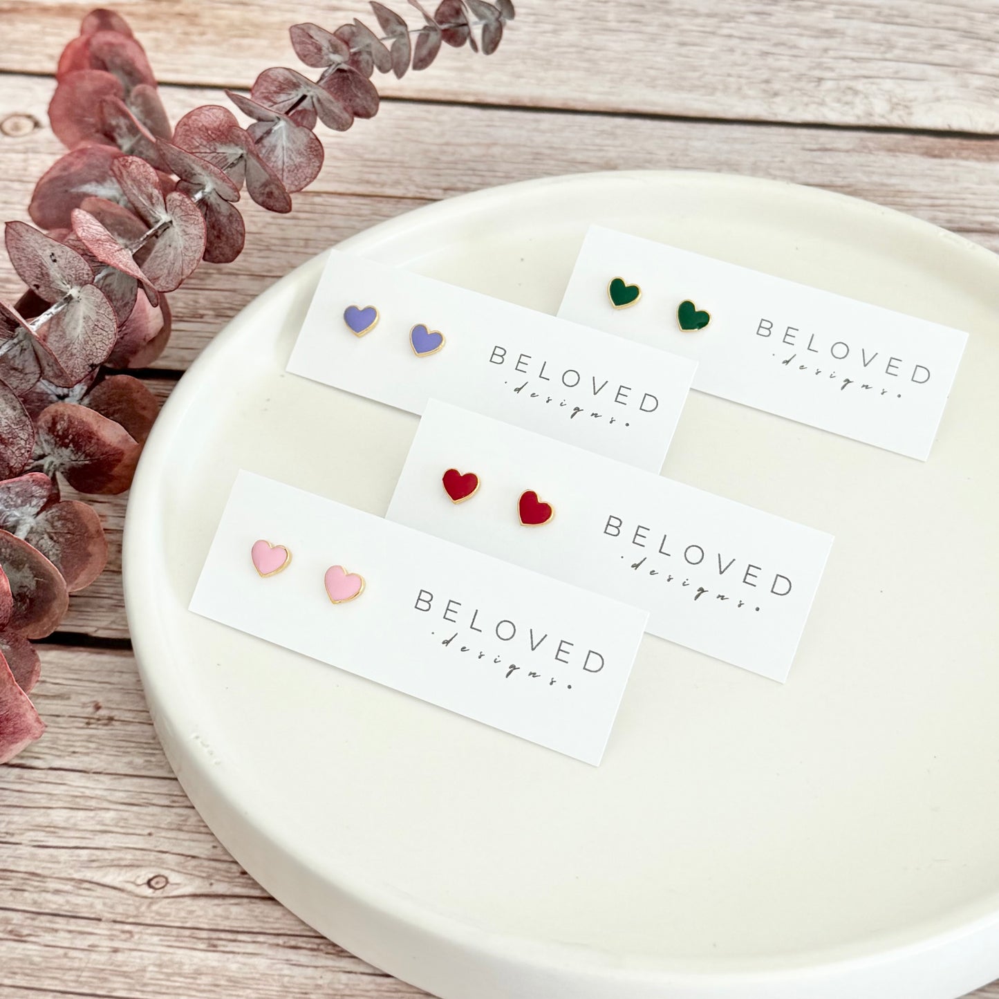 Enamel Heart Stud Earrings