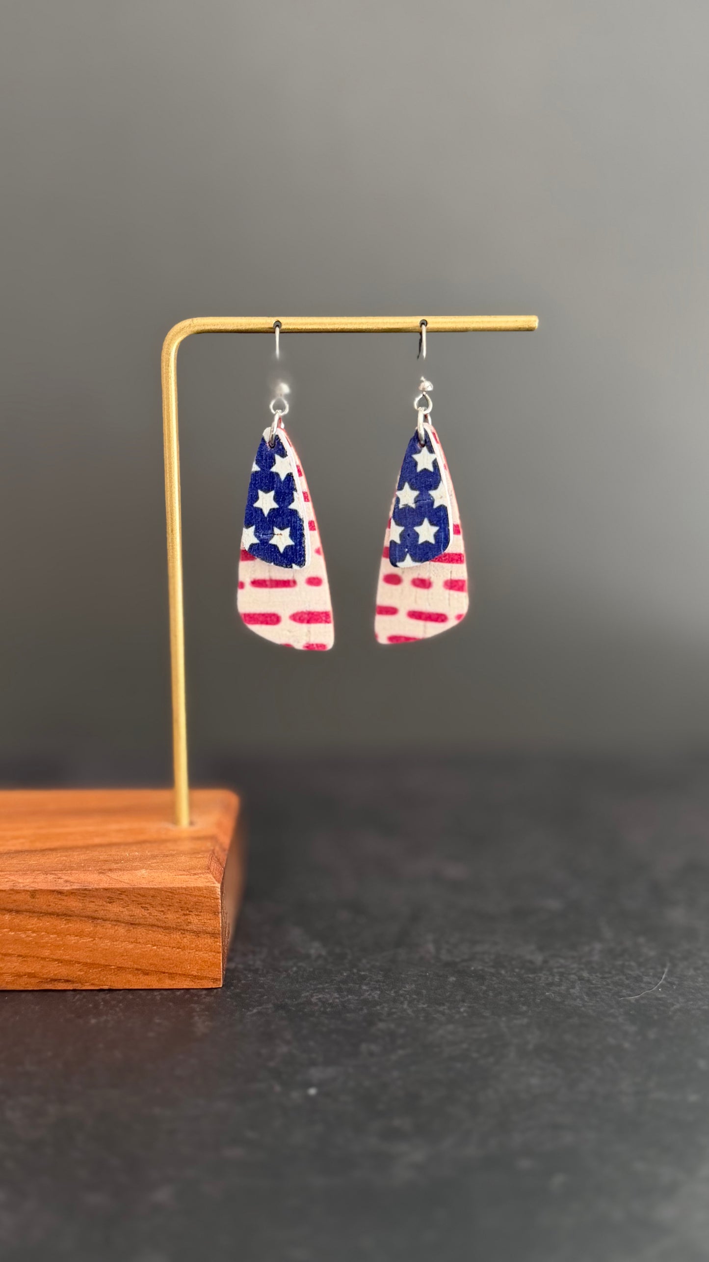 Cork Leather Double Drop Leaf Earrings | Stars + Dotted Stripes