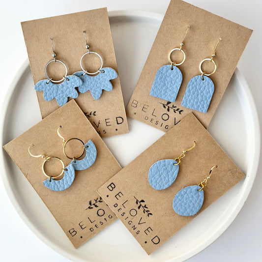 Baby Blue Leather Hoop Earrings