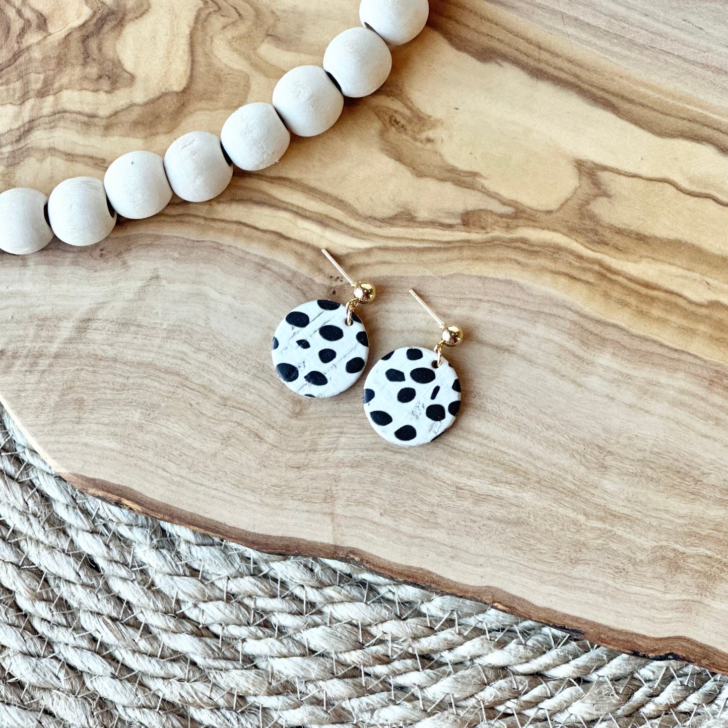 Dalmatian Cork Leather Circle + Stud Earrings