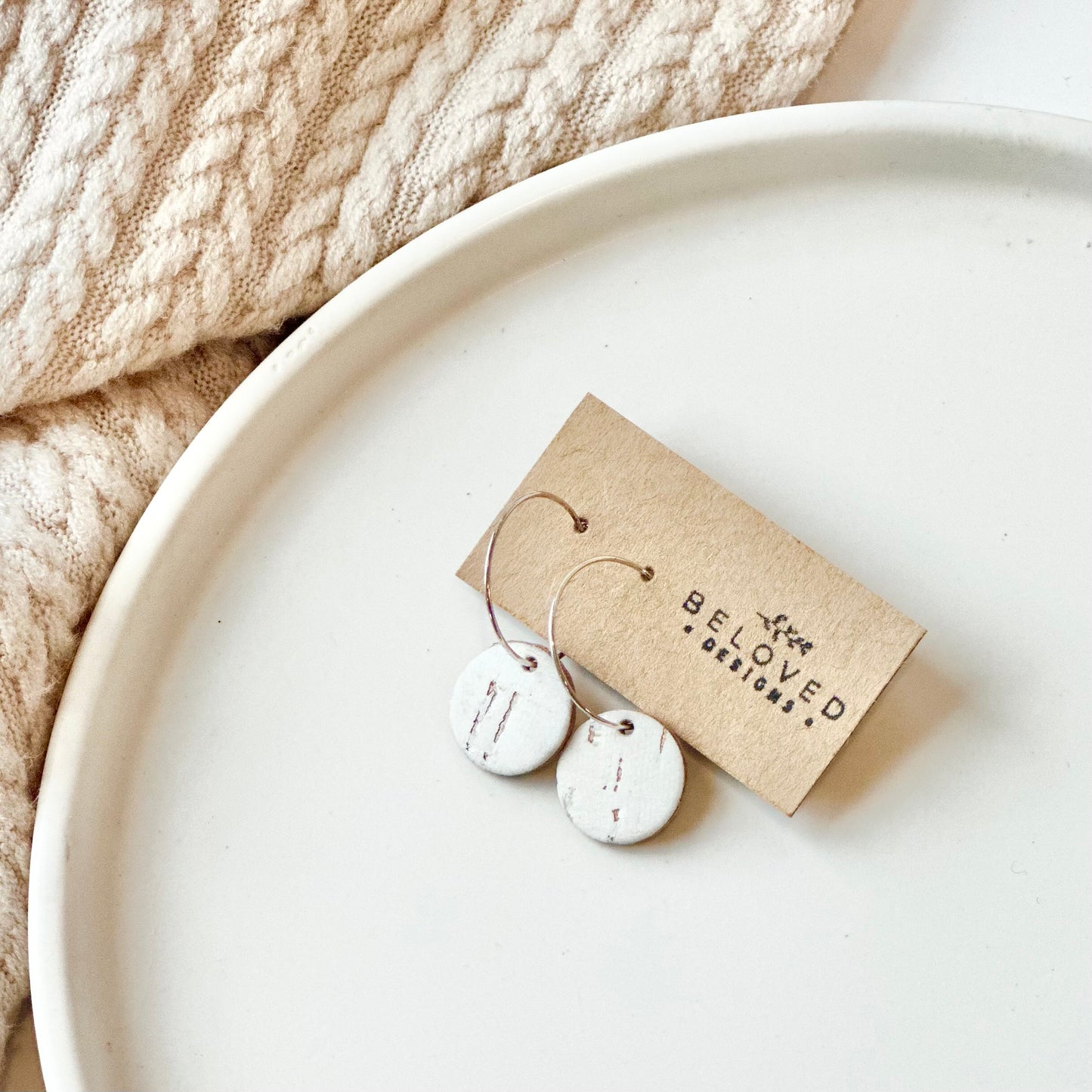 Leather Circle + Hoop Earrings - B + W Stripes