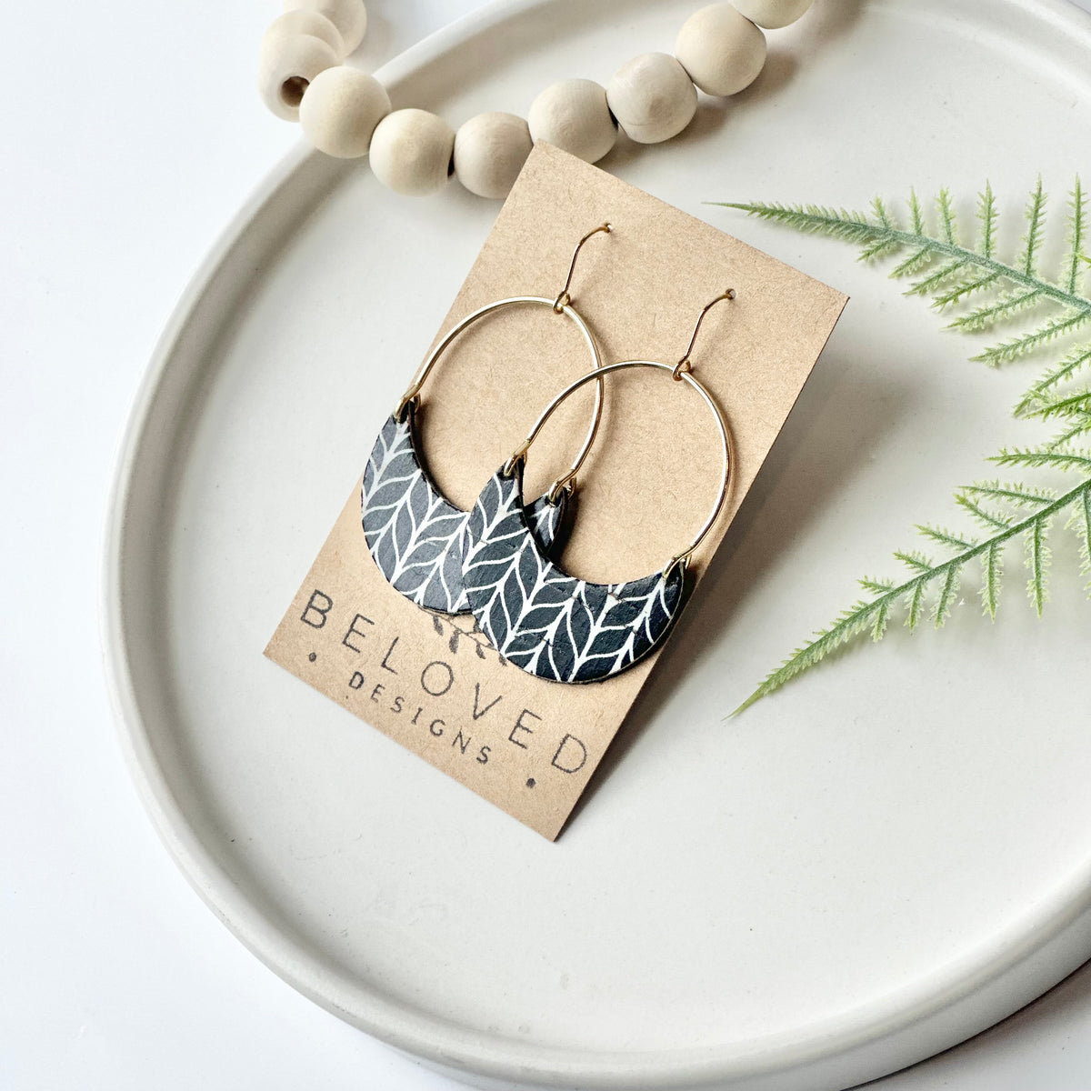 Black and White Chevron Cork Leather + Arch Earrings