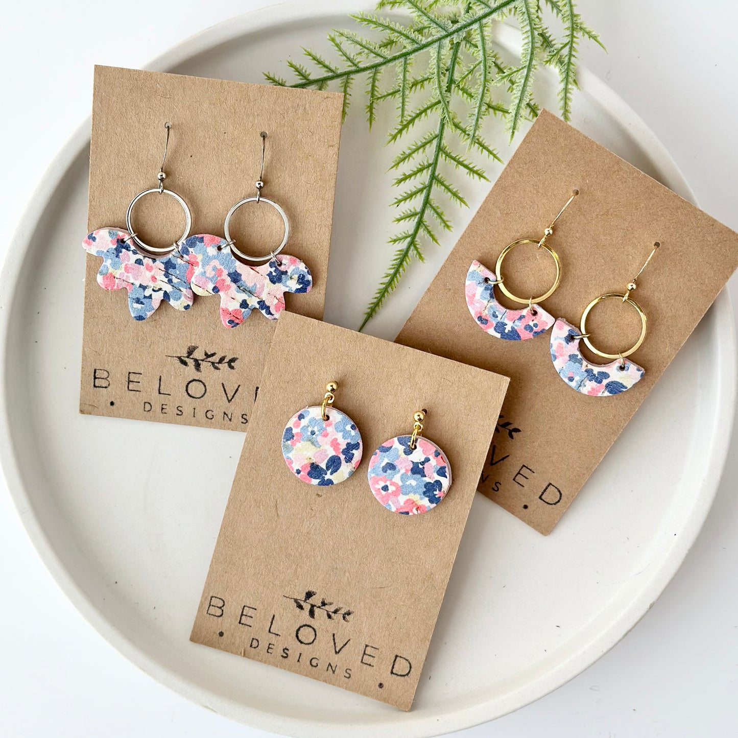 Summer Flowers Cork Leather Earrings