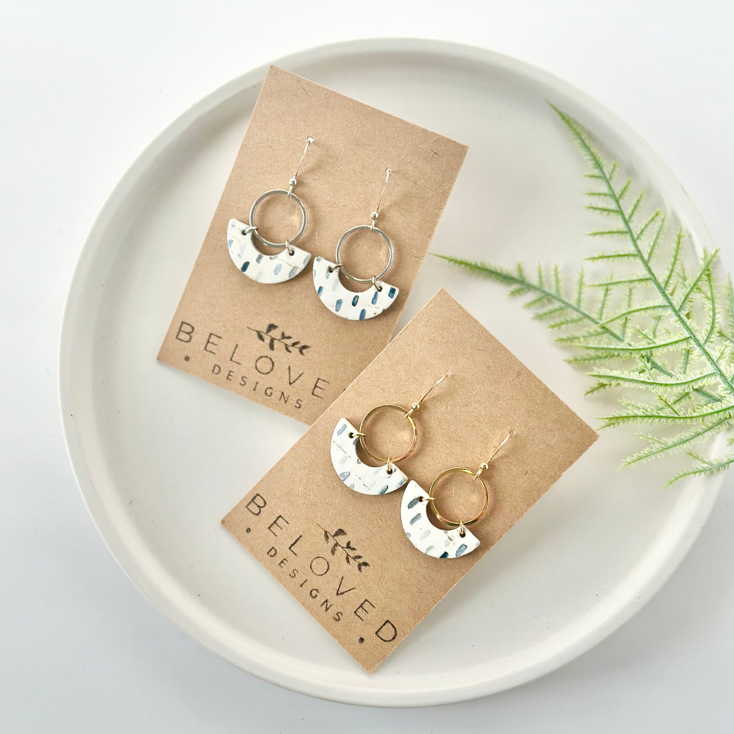 Raindrop Cork Leather Crescent + Hoop Earrings