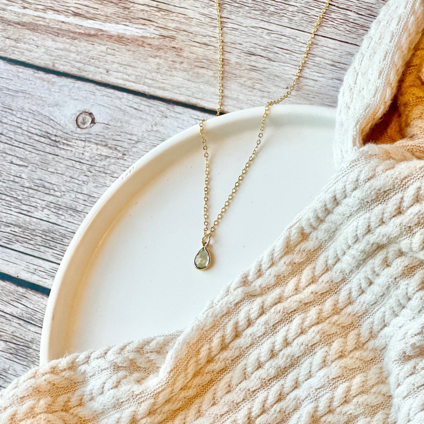 Ocean Blue Teardrop Gold Necklace