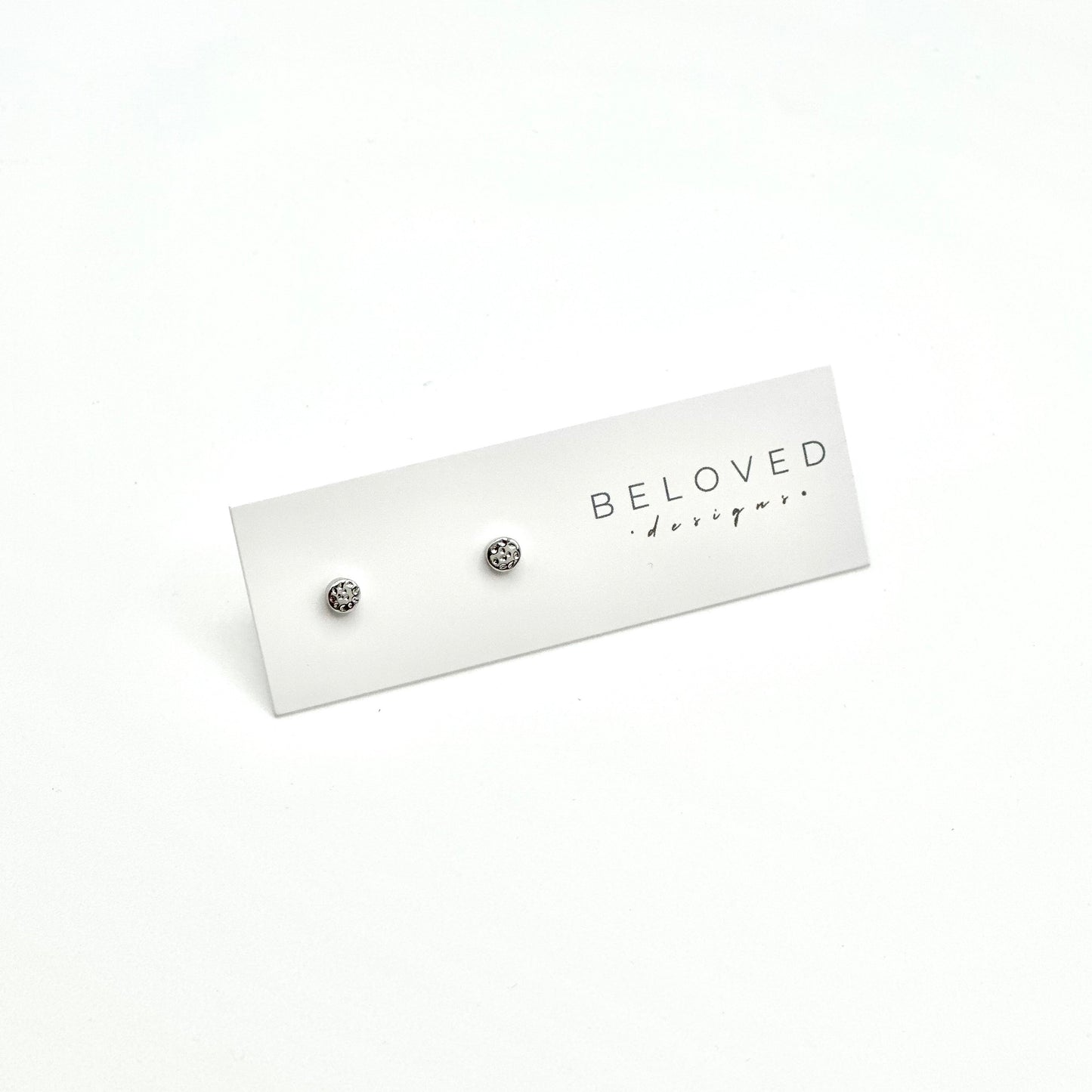 Hammered Disc Stud Earrings | Rhodium