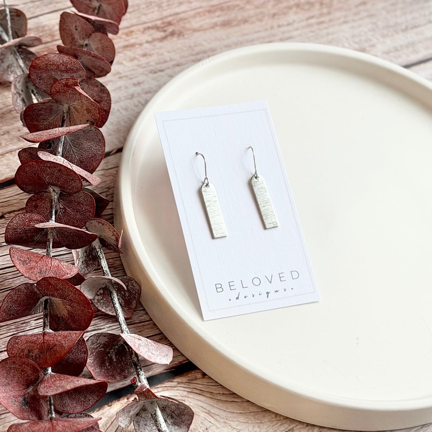 Brushed Bar Earrings | Rhodium