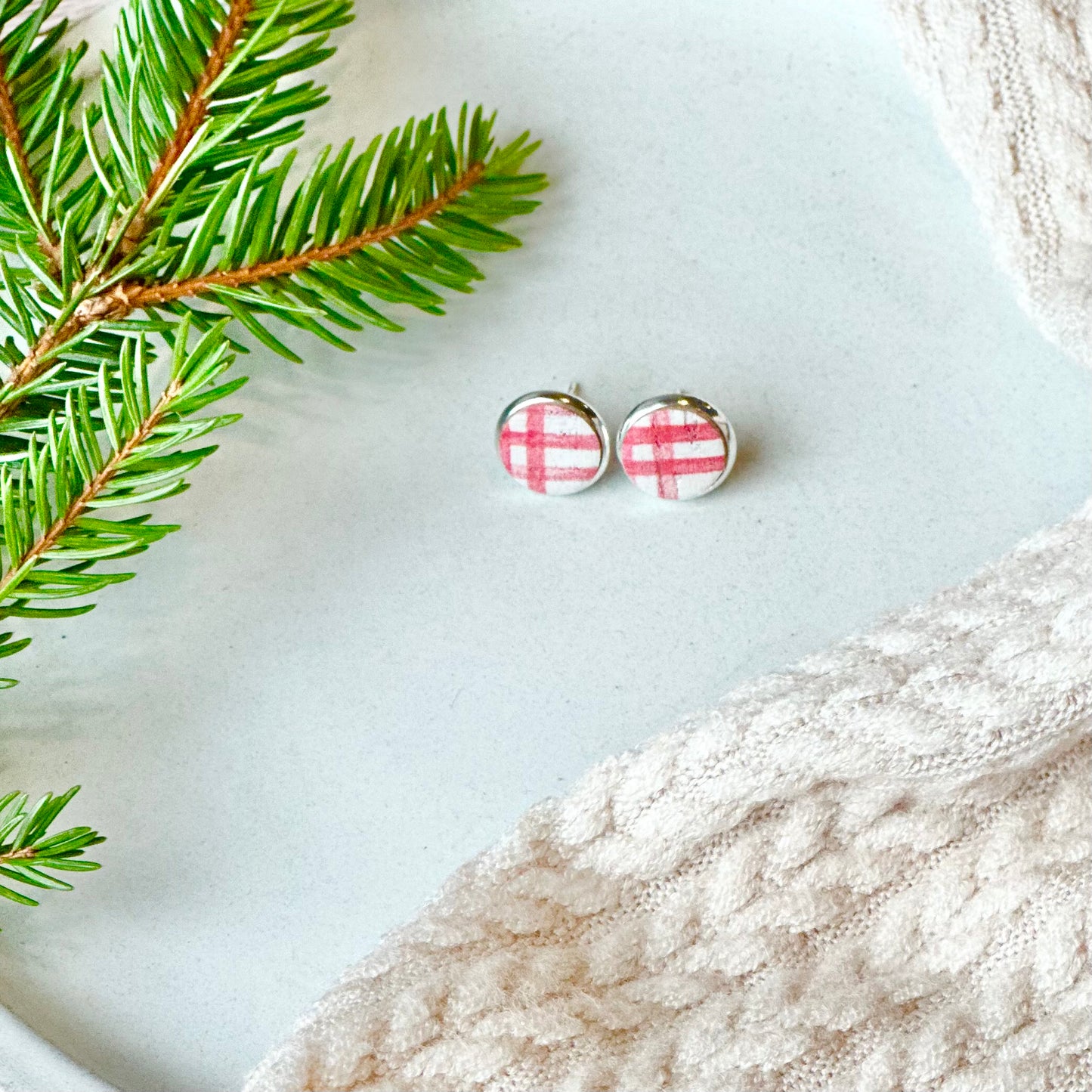 Farmhouse Plaid Leather Stud Earrings