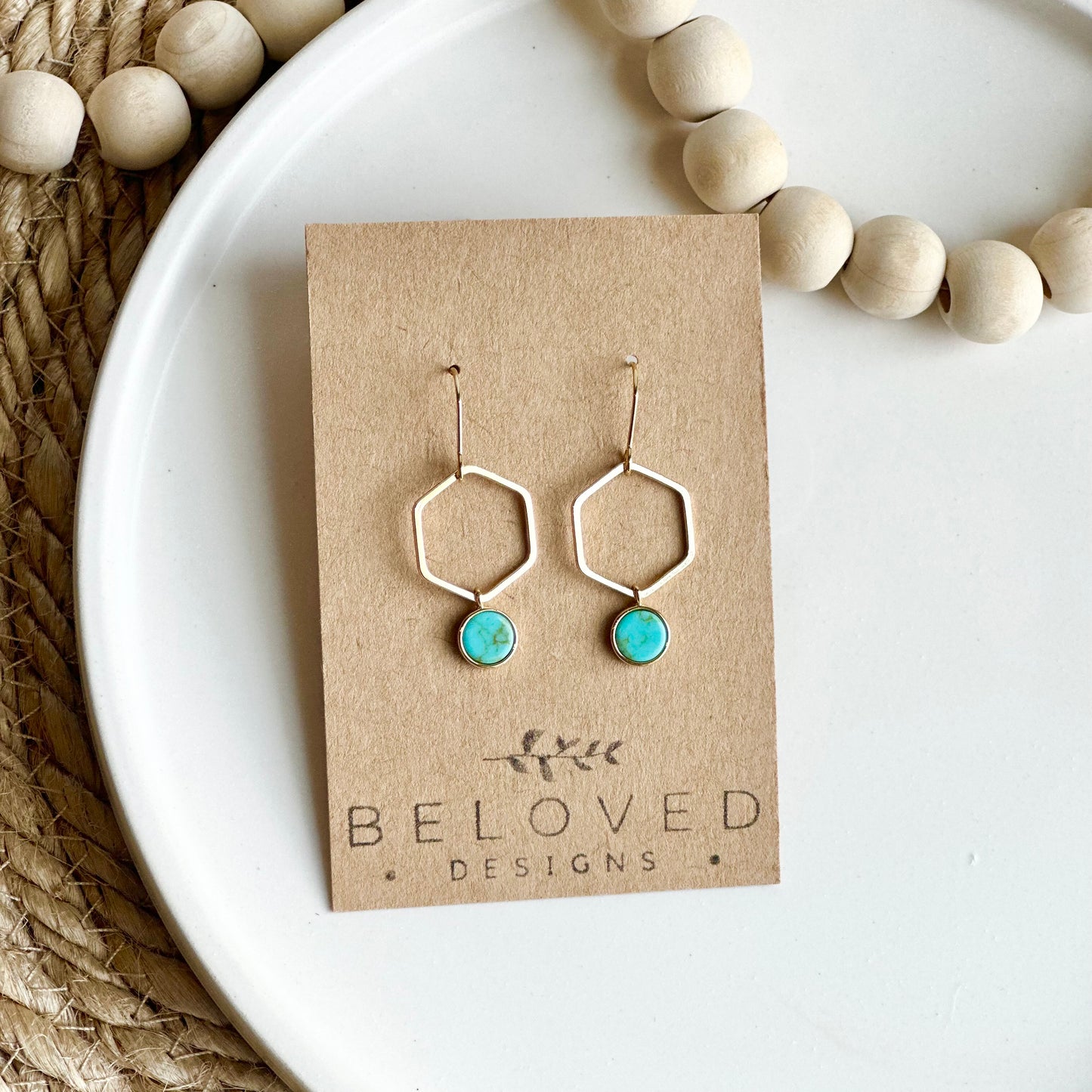 Gold Hexagon + Howlite Earrings