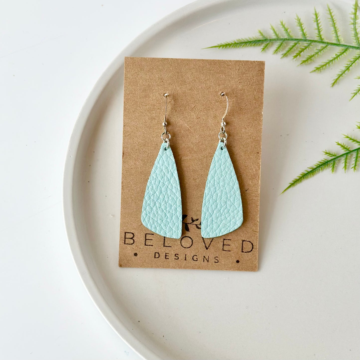 Mint Leather Leaf Earrings