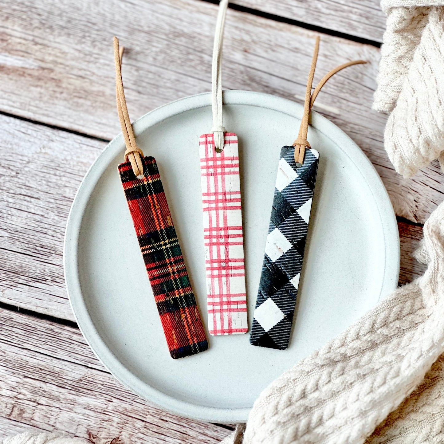 Leather Bookmark - Holiday Plaids