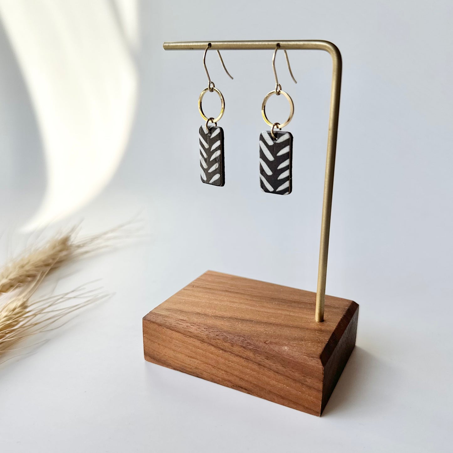 Black and White Chevron Cork Leather + Hoop Earrings