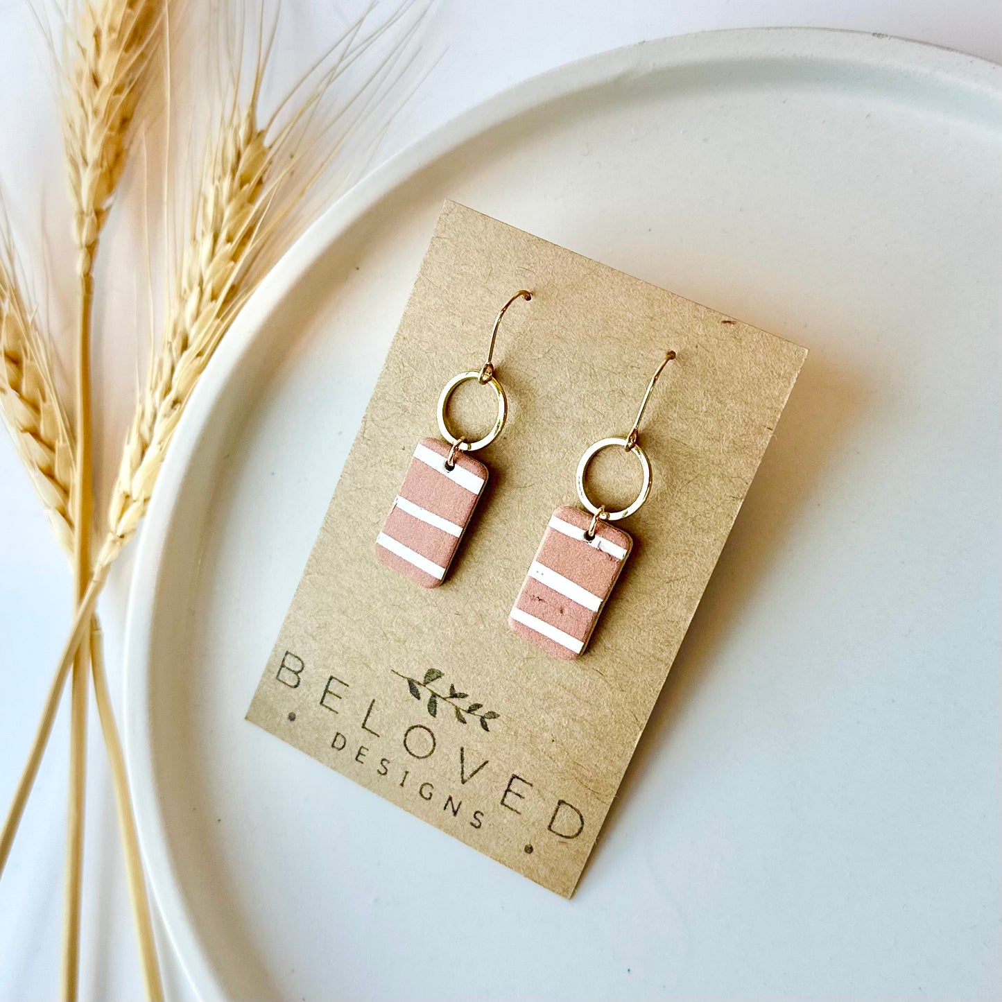 Terracotta Stripes Cork Leather + Hoop Earrings