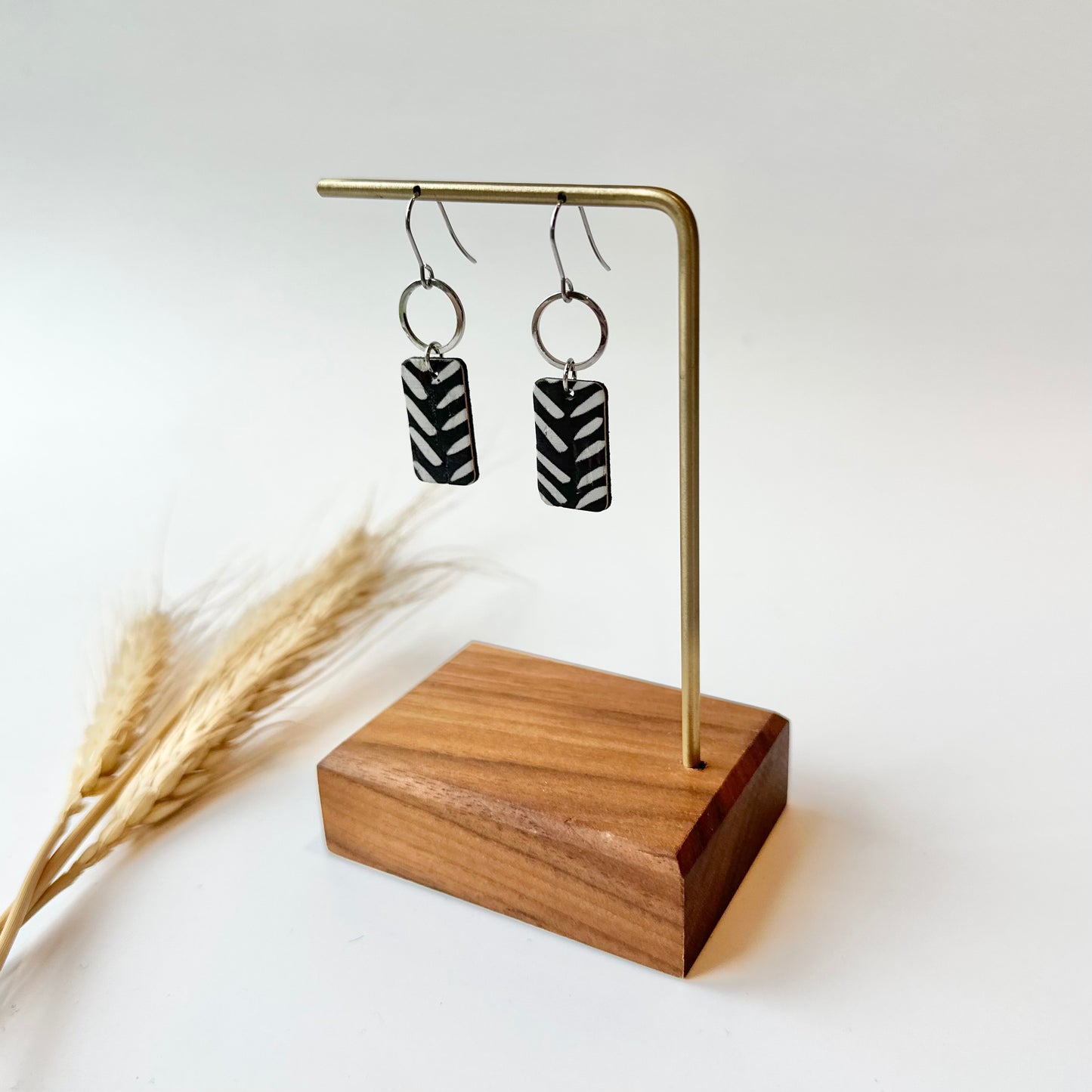 Black and White Chevron Cork Leather + Hoop Earrings