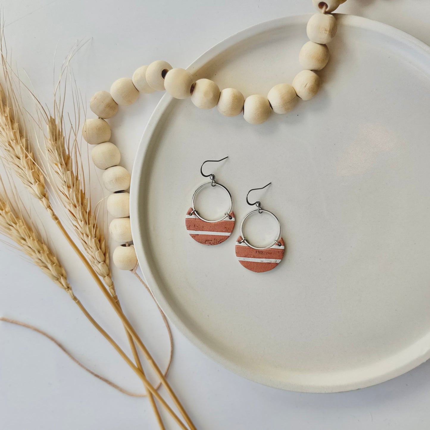 Terracotta Cork Leather Crescent + Hoop Earrings