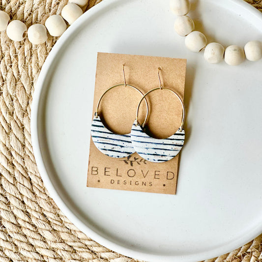 Black and White Stripe Cork Leather + Arch Earrings