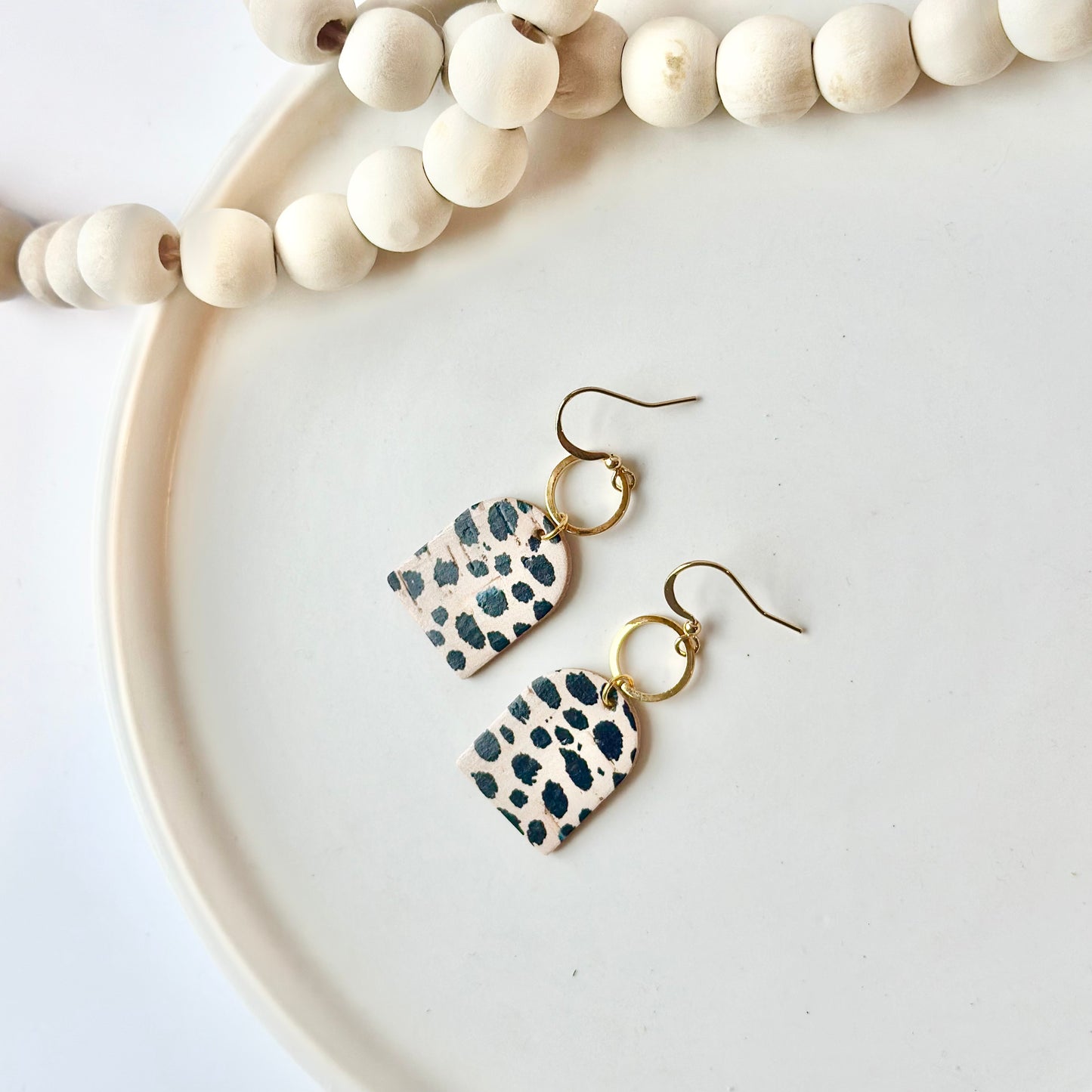 Beige Leopard Cork Leather Arch + Hoop Earrings