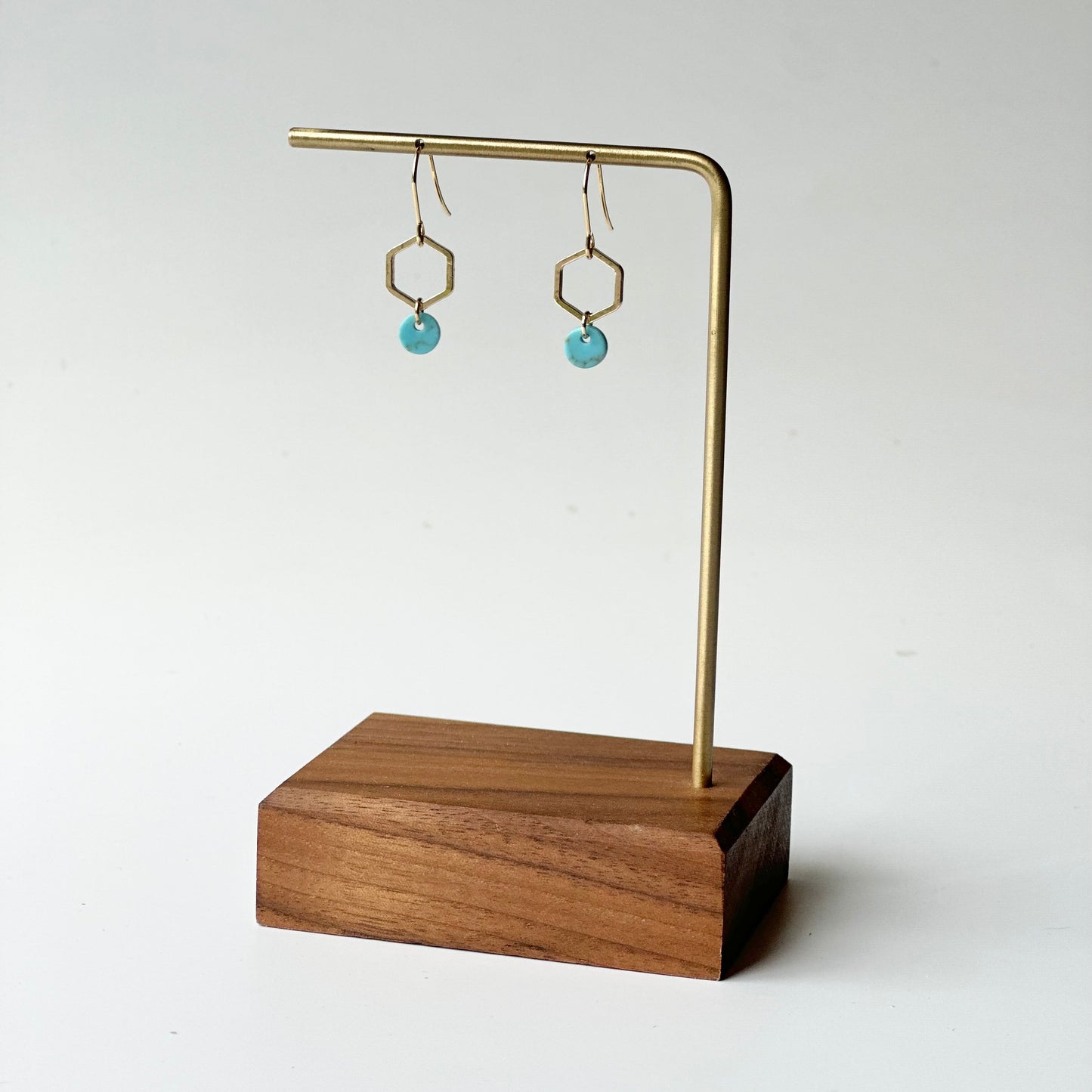 Petite Gold Hexagon + Howlite Earrings