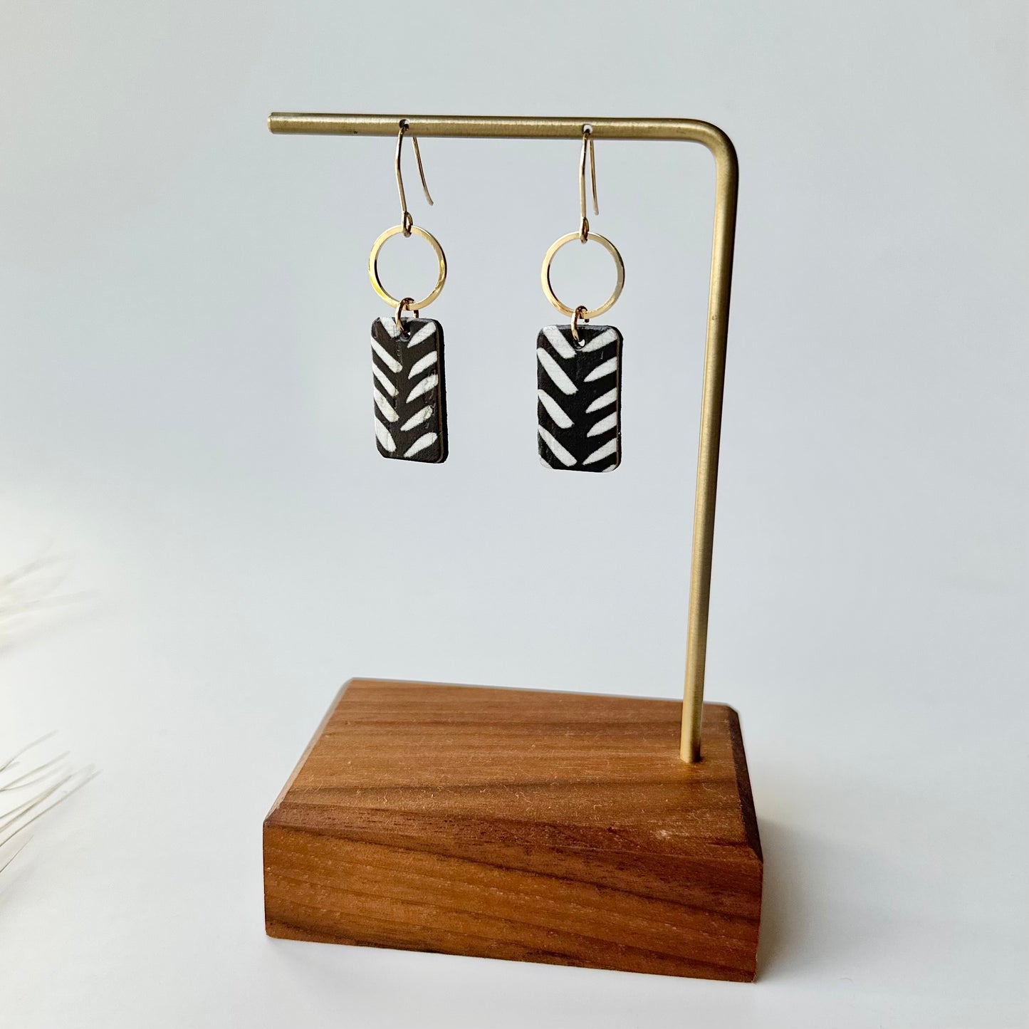 Black and White Chevron Cork Leather + Hoop Earrings