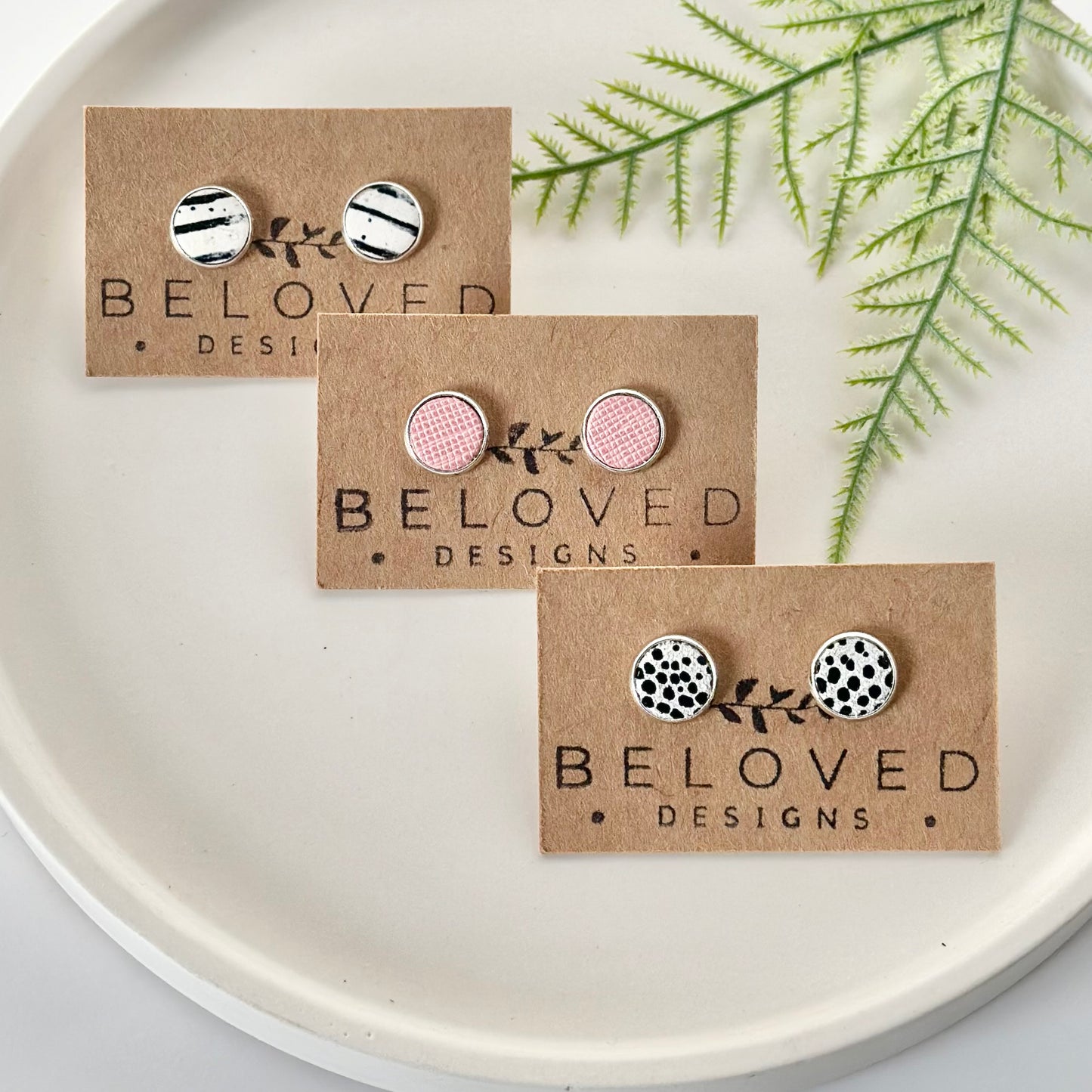 Trio Leather Stud Set - B + W Stripe | Mini Dalmatian | Blush Pink