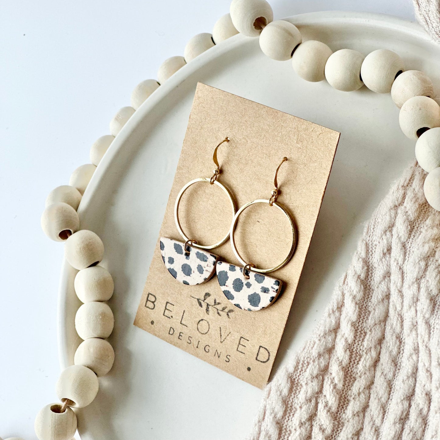 Beige Leopard Half Circle + Hoop Earrings