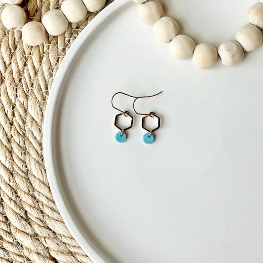 Petite Gold Hexagon + Howlite Earrings