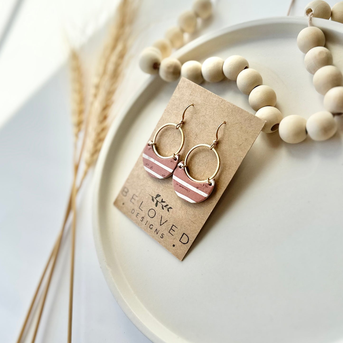 Terracotta Cork Leather Crescent + Hoop Earrings