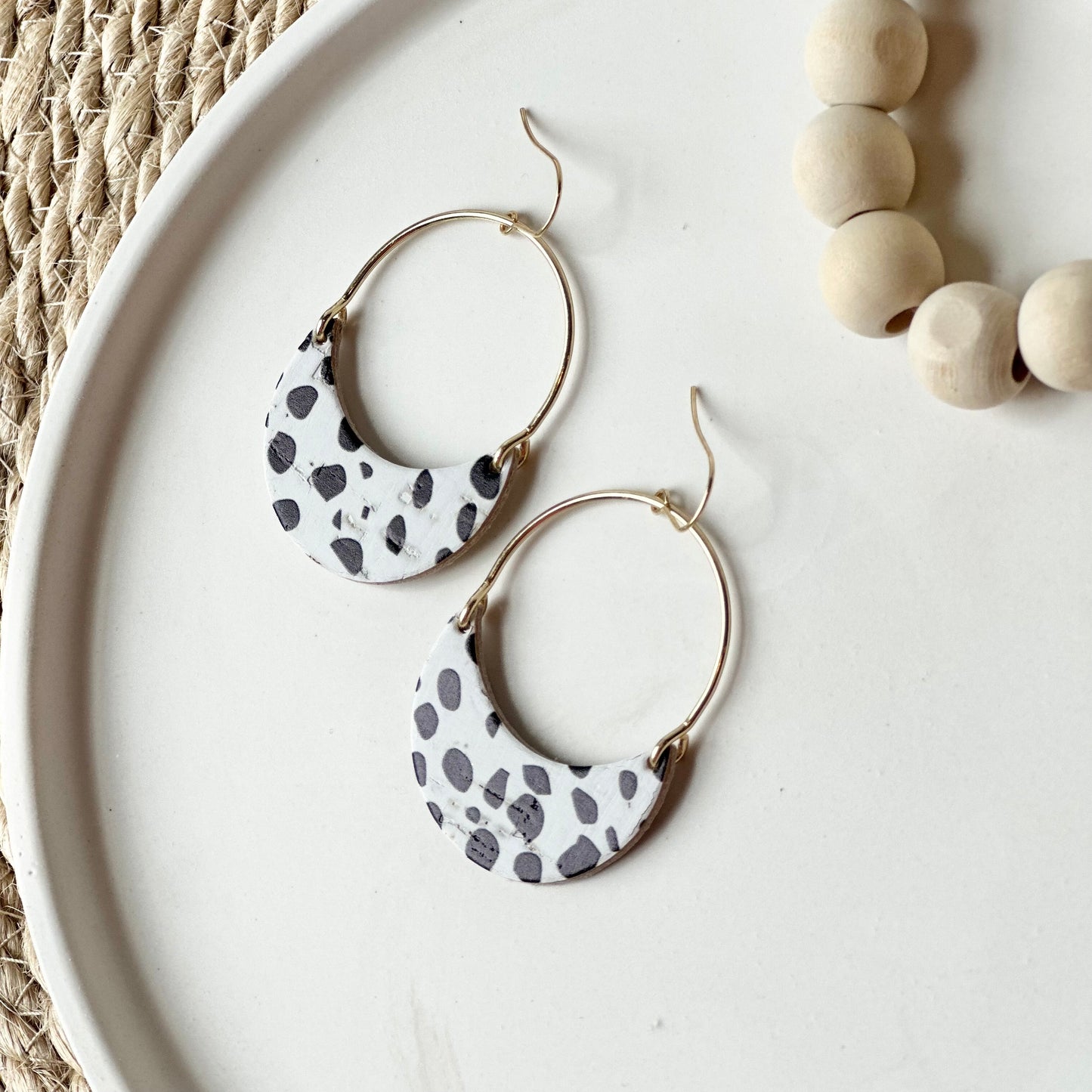 Dalmatian Cork Leather + Arch Earrings