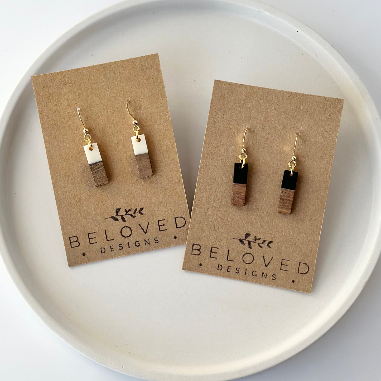 Resin + Wood Short Bar Earrings