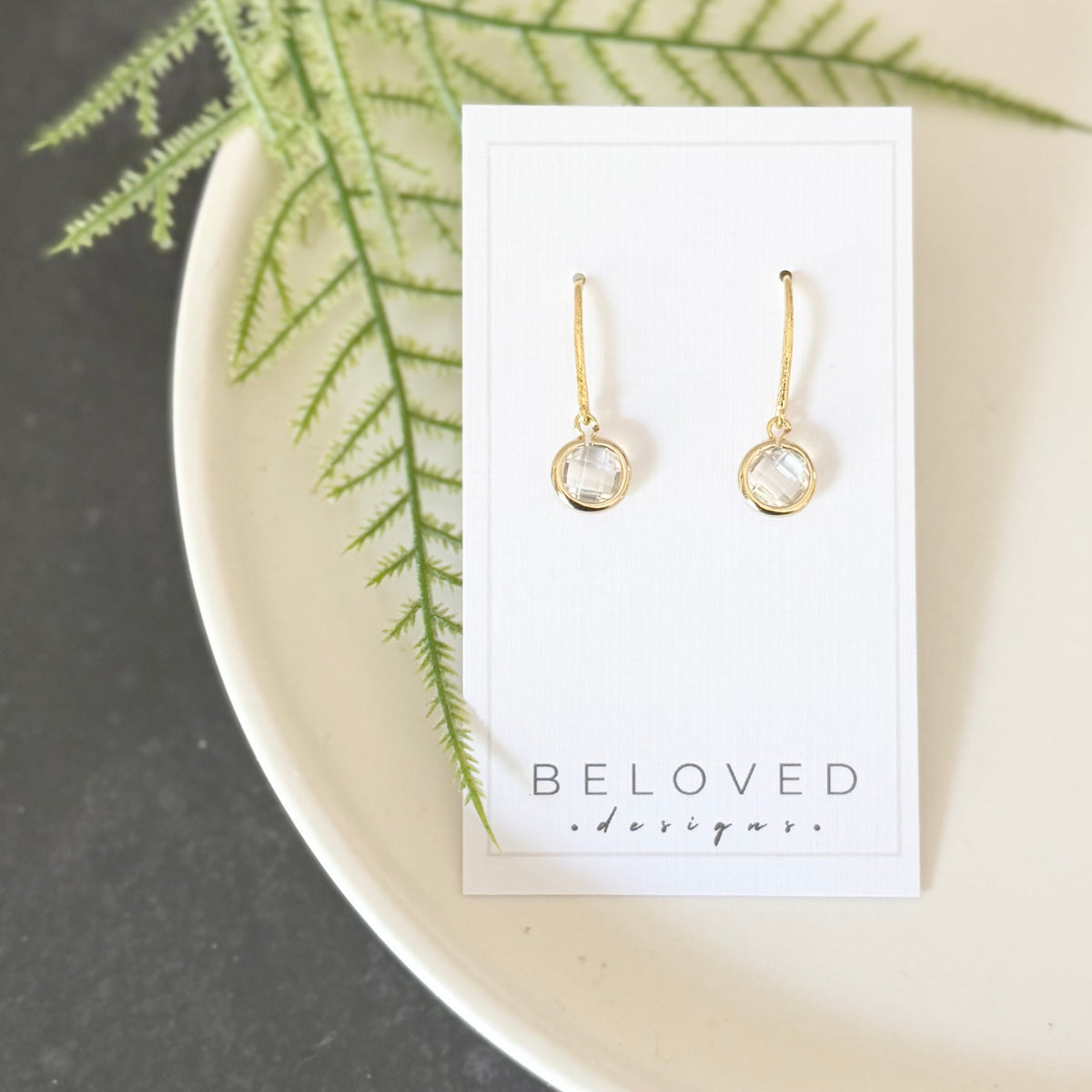 Fish Hook + Crystal Earrings | Gold