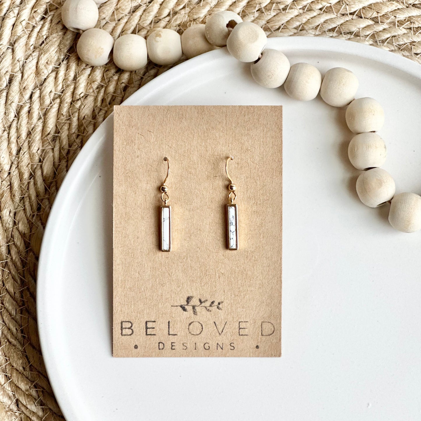 Gold Howlite Bar Earrings