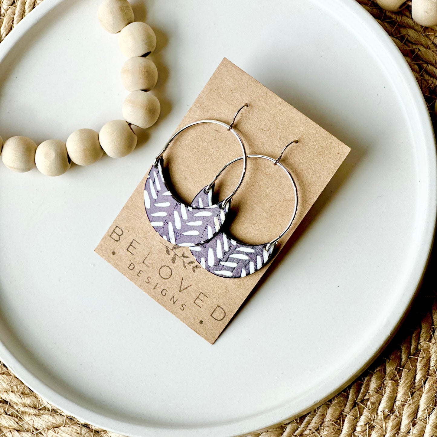 Black and White Chevron Cork Leather + Arch Earrings