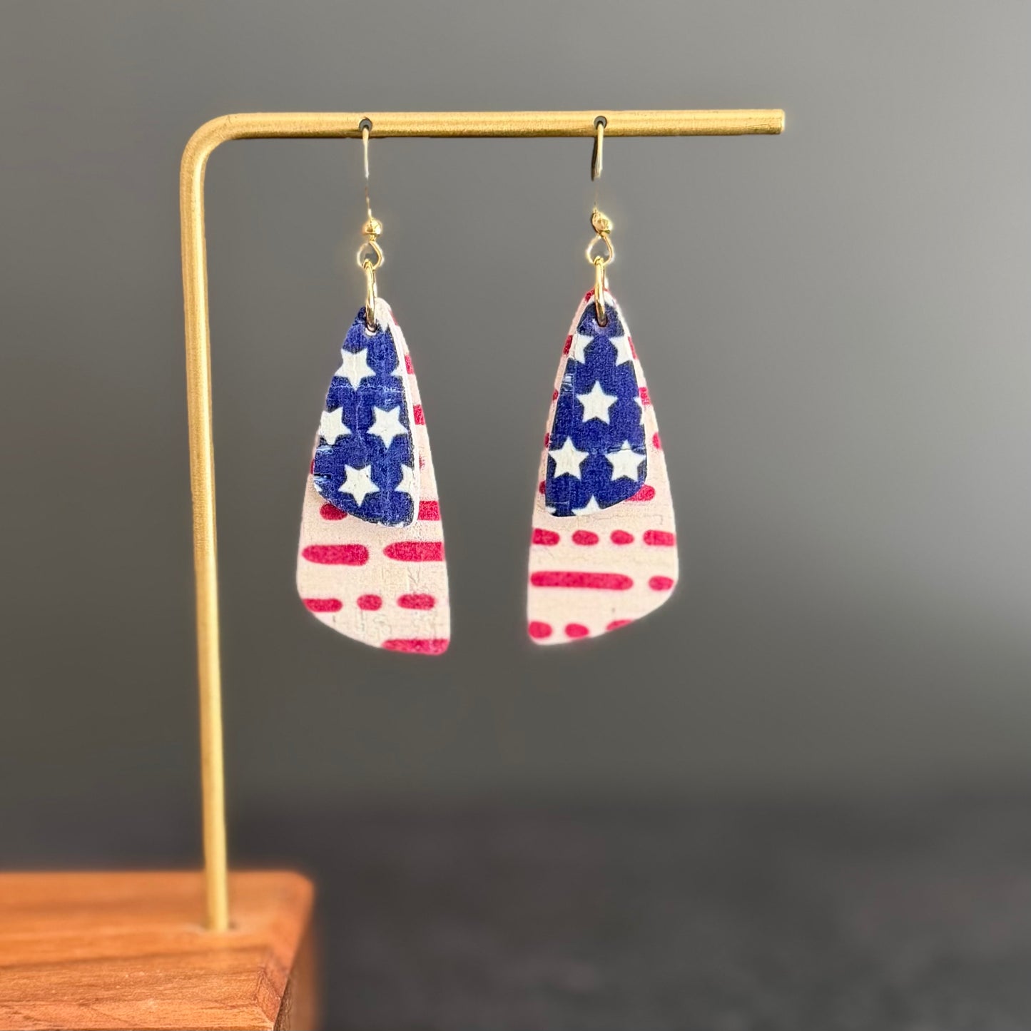 Cork Leather Double Drop Leaf Earrings | Stars + Dotted Stripes