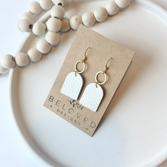 Snow White Leather Arch + Hoop Earrings