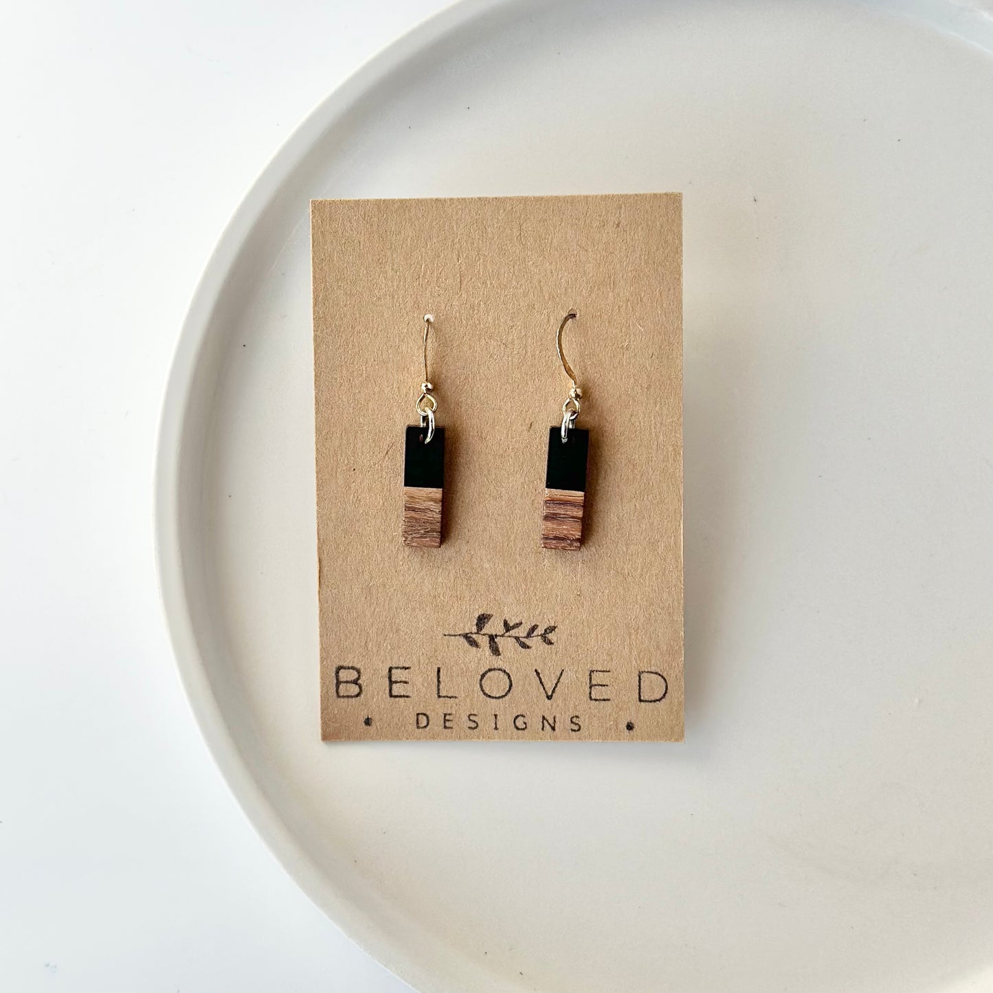 Resin + Wood Short Bar Earrings