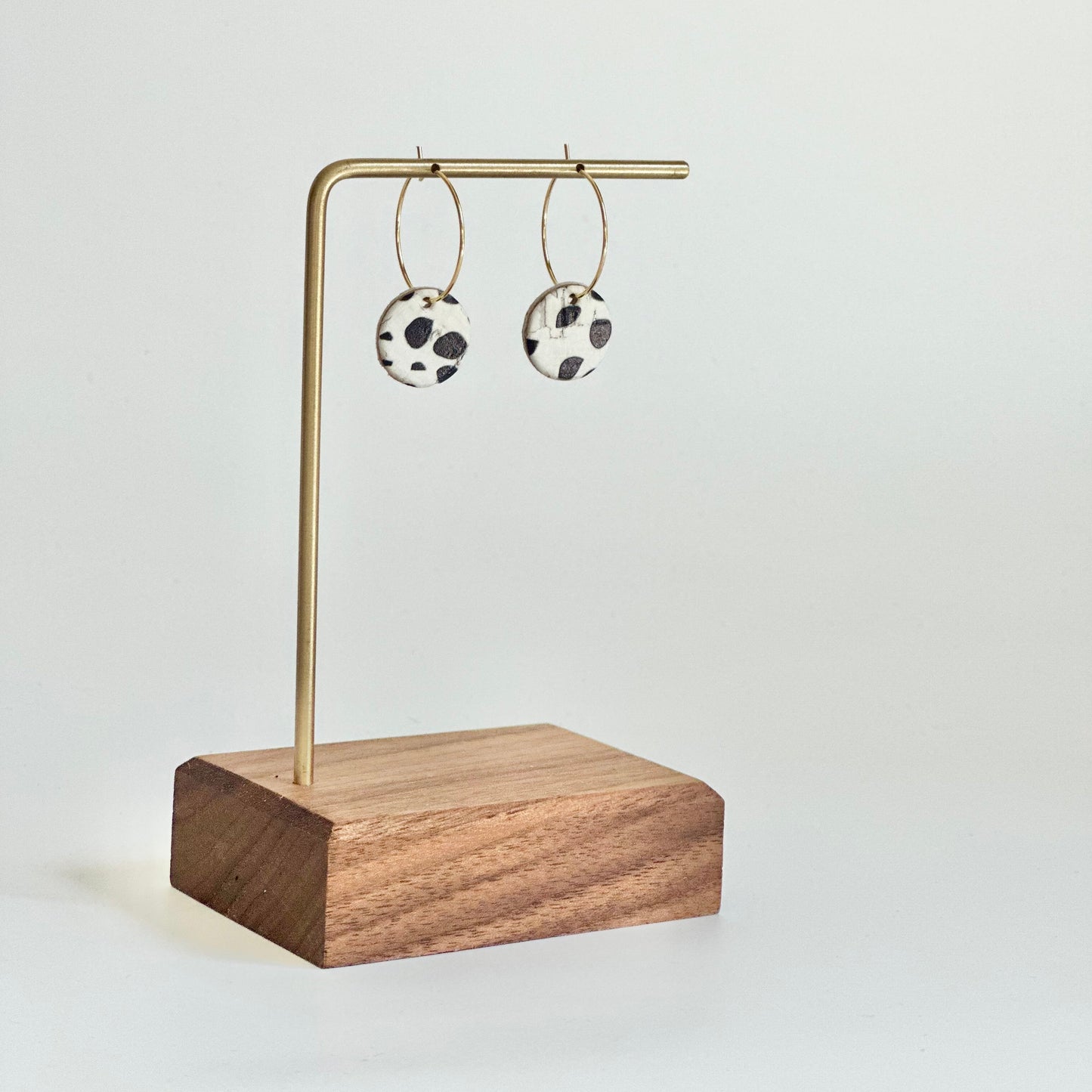 Dalmatian Cork Leather Circle + Hoop Earrings