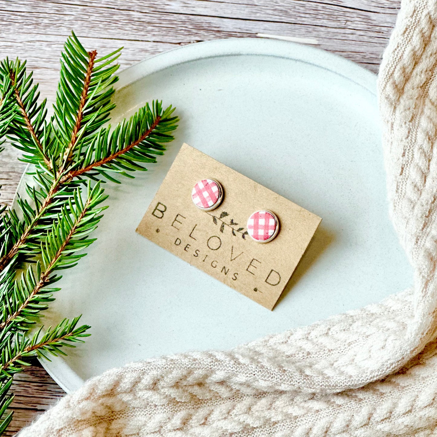 Farmhouse Plaid Leather Stud Earrings