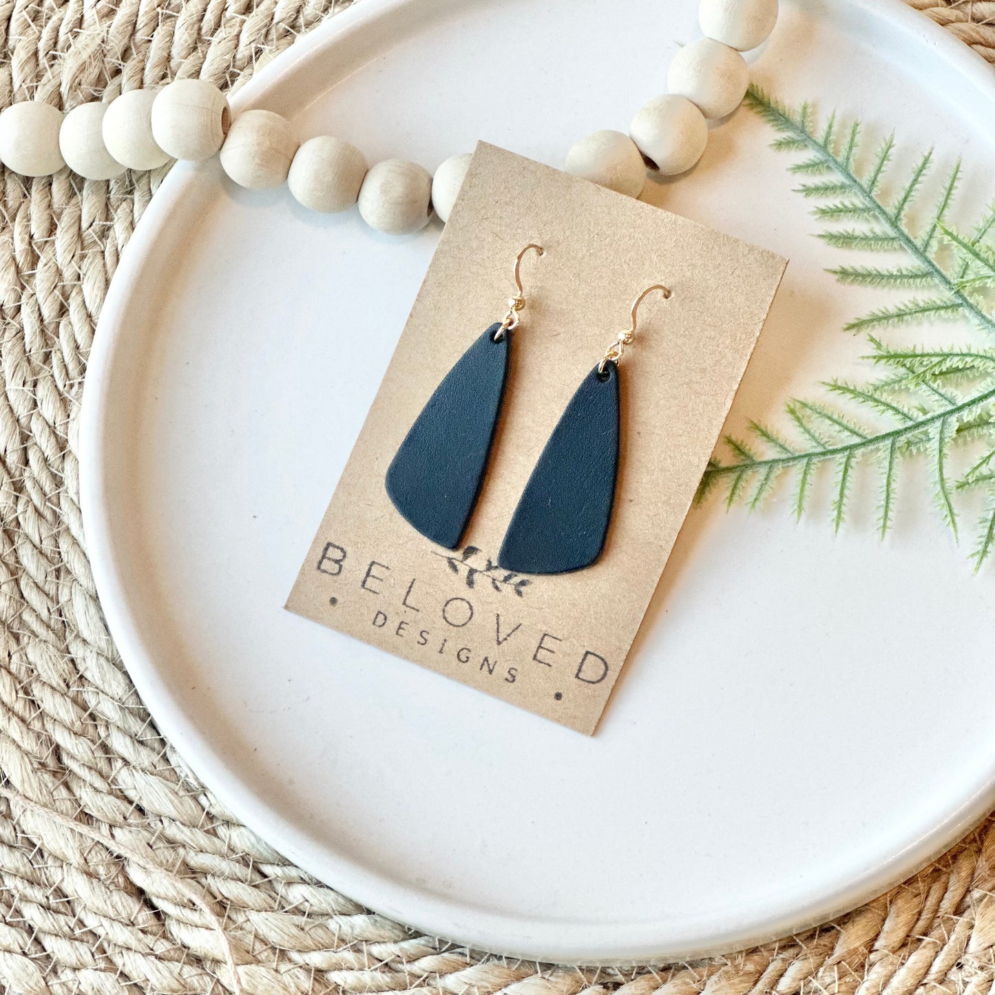 Black Leather Drop Leaf Earrings